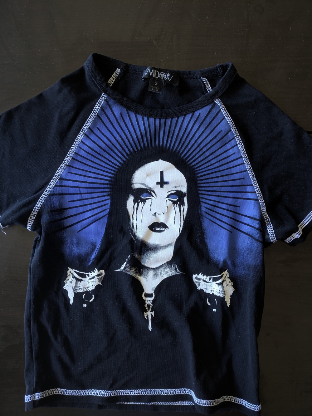 Dolls Kill Widow Black & Blue Graphic Baby Tee